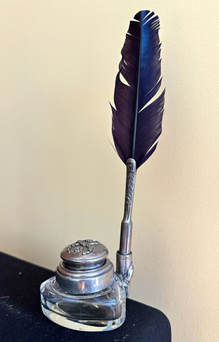 Vintage glass inkwell feather - vintage,