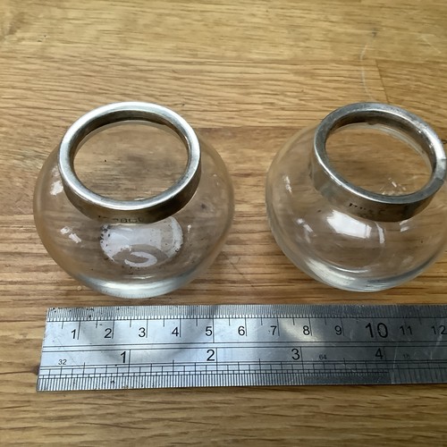 Pair victorian glass inkwells - glass,