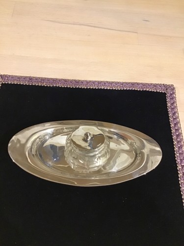 Antique silver ink well - , stand