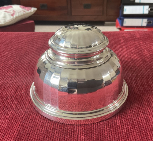 Large panelled silver inkwell