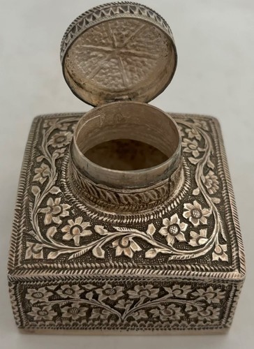 Anglo indian silver inkwell - indian,