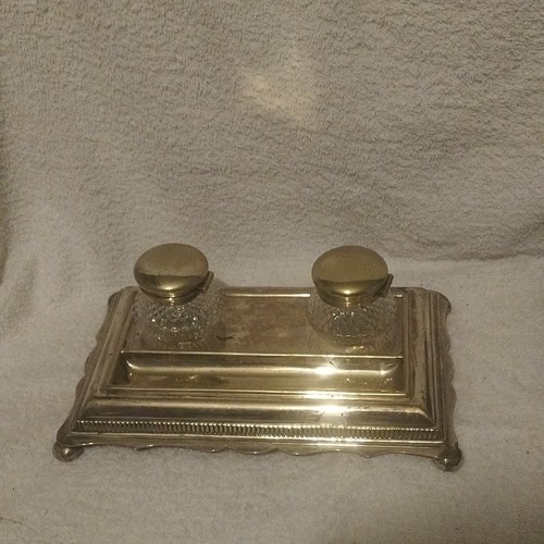 Silver plate glass inkwell ink - glass,