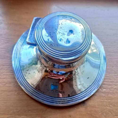 Vintage silver desk inkwell - vintage,