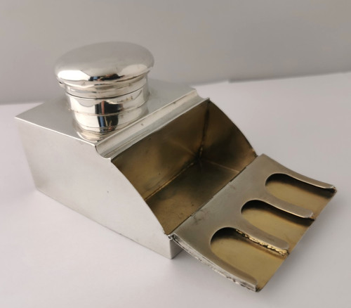 Rare solid silver inkwell - silver,